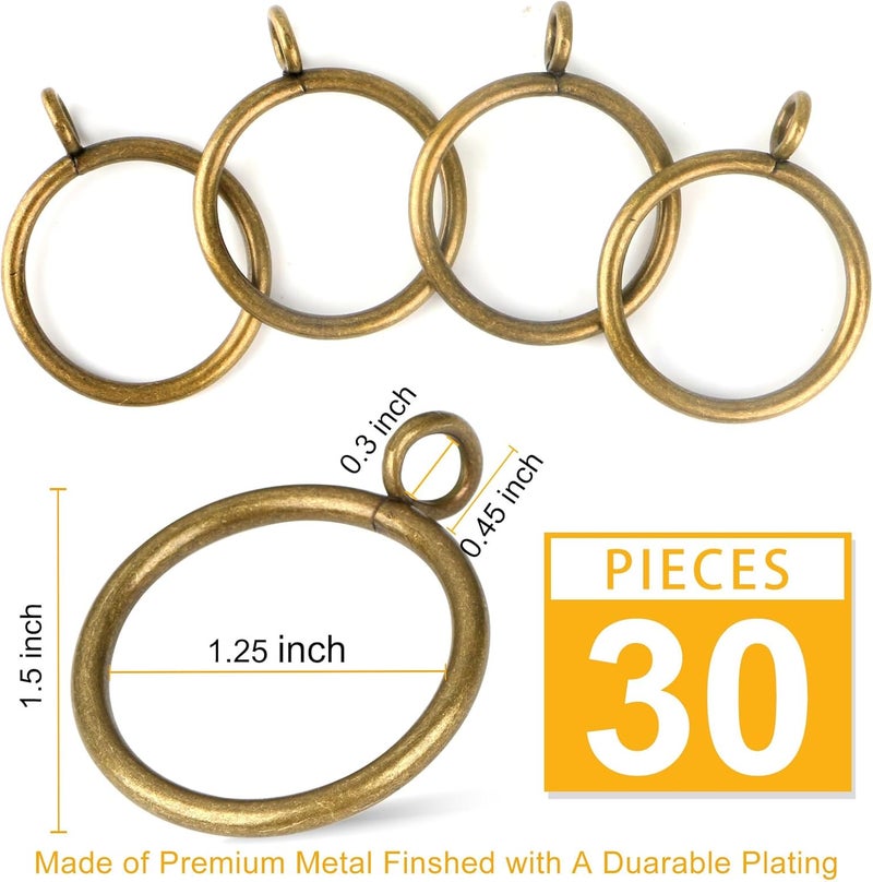 Hanitronic Antique Brass Curtain Rings with Eyelets for Up to 1.0-inch Curtain Rods (Set of 30 PCS Curtain Rings) - Image 2
